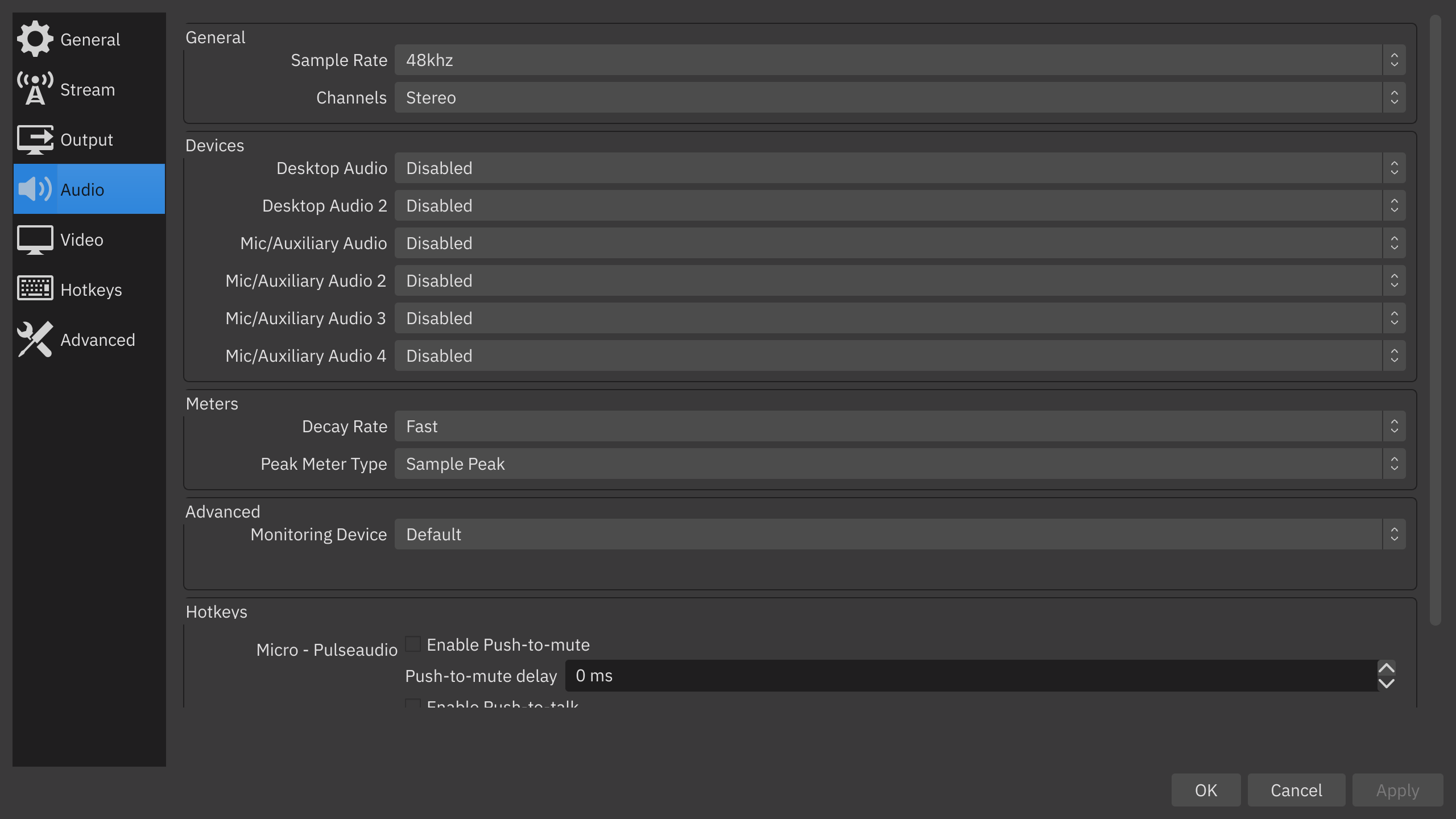 Audio input sampling rate